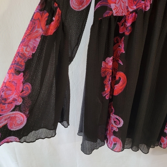 Free People Printed Symphony Smock Dress Sz S/P Black Red Floral Sheer Bohemian - Picture 11 of 12